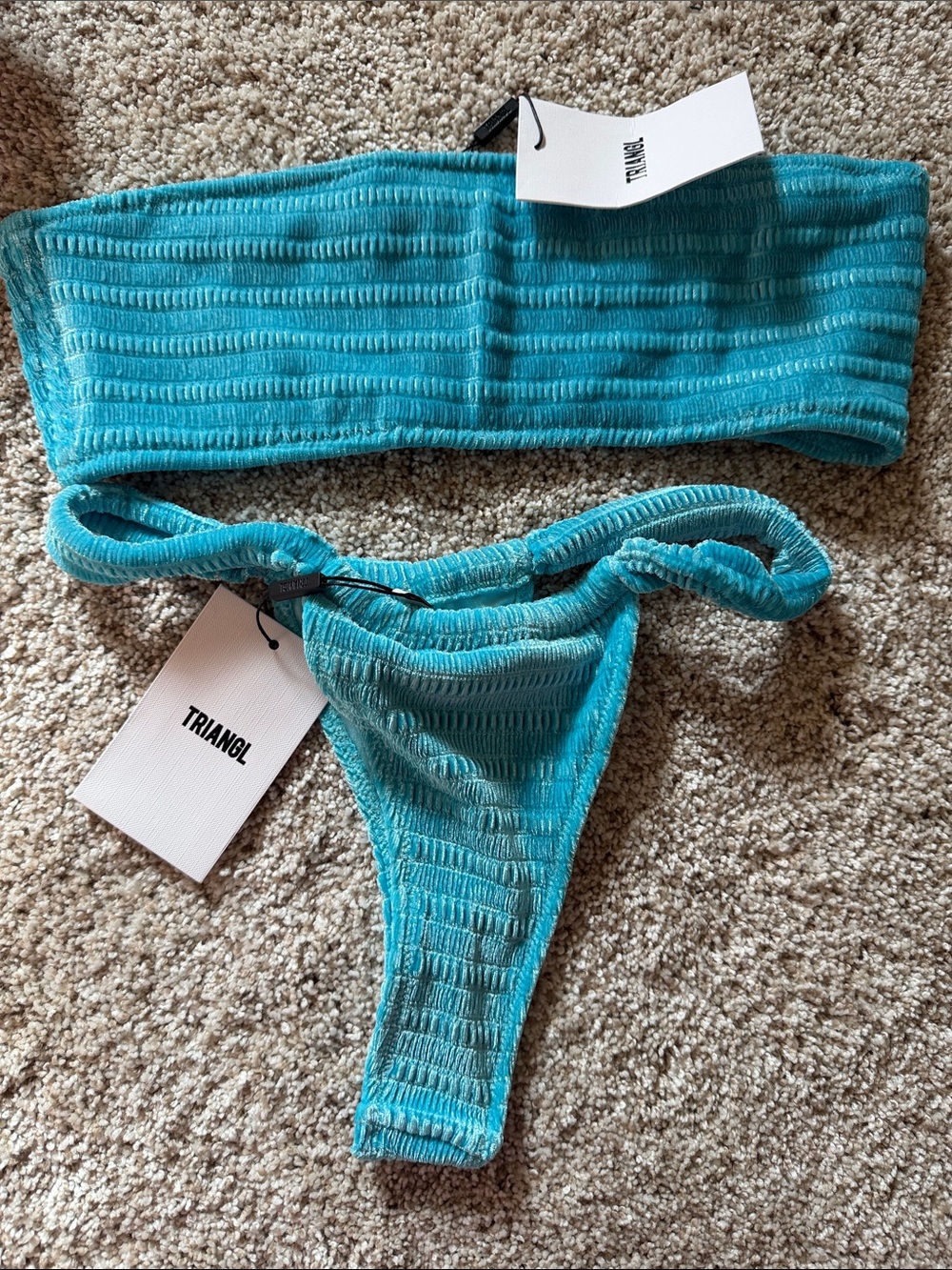 triangl swimwear Teal Textured Bandeau Bikini Set